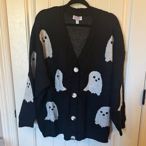 Chic Black Ghost Pattern Cardigan